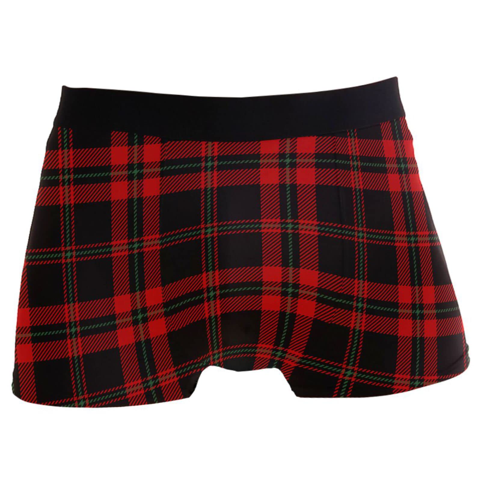 shgwehh Mens Black Red Tartan Plaid Scottish High Waistband Boxer Briefs Underwear Trunk