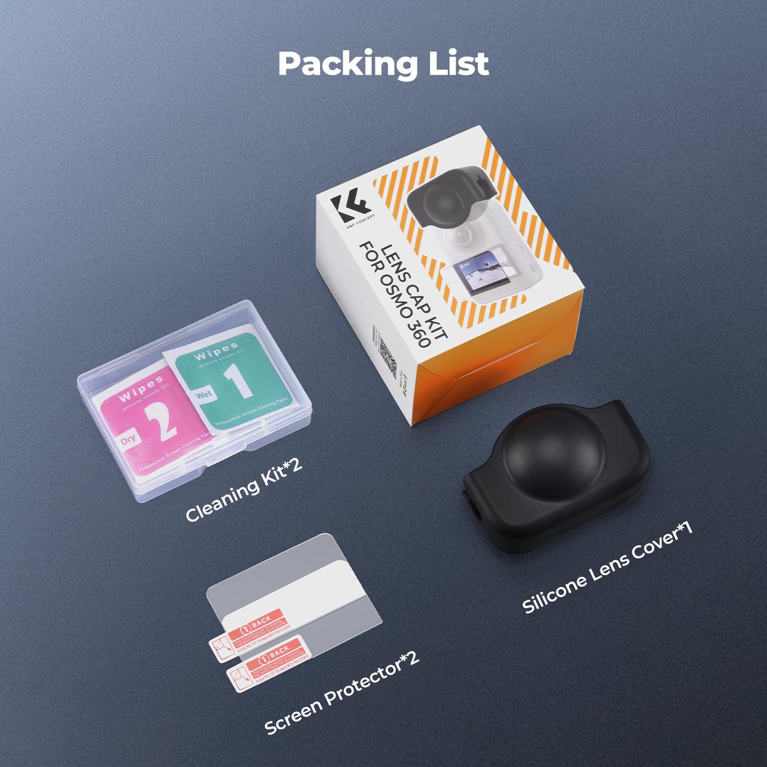 K&F CONCEPT Kit Pellicola Schermo Compatibile con Accessori DJI OSMO 360 - Vetro Temperato Ultra HD con Coprilente in Silicone, Durezza 9H Antimpronte e Antigraffio