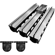 Slot Channel Drain with 304 Stainless Steel Grate-A15 39.4Lx6.1Wx7.5H in. Deep Profile Drainage System for Landscaping,2 Trench Drain System and 1 Inspection Cover System Total Length 118.2in