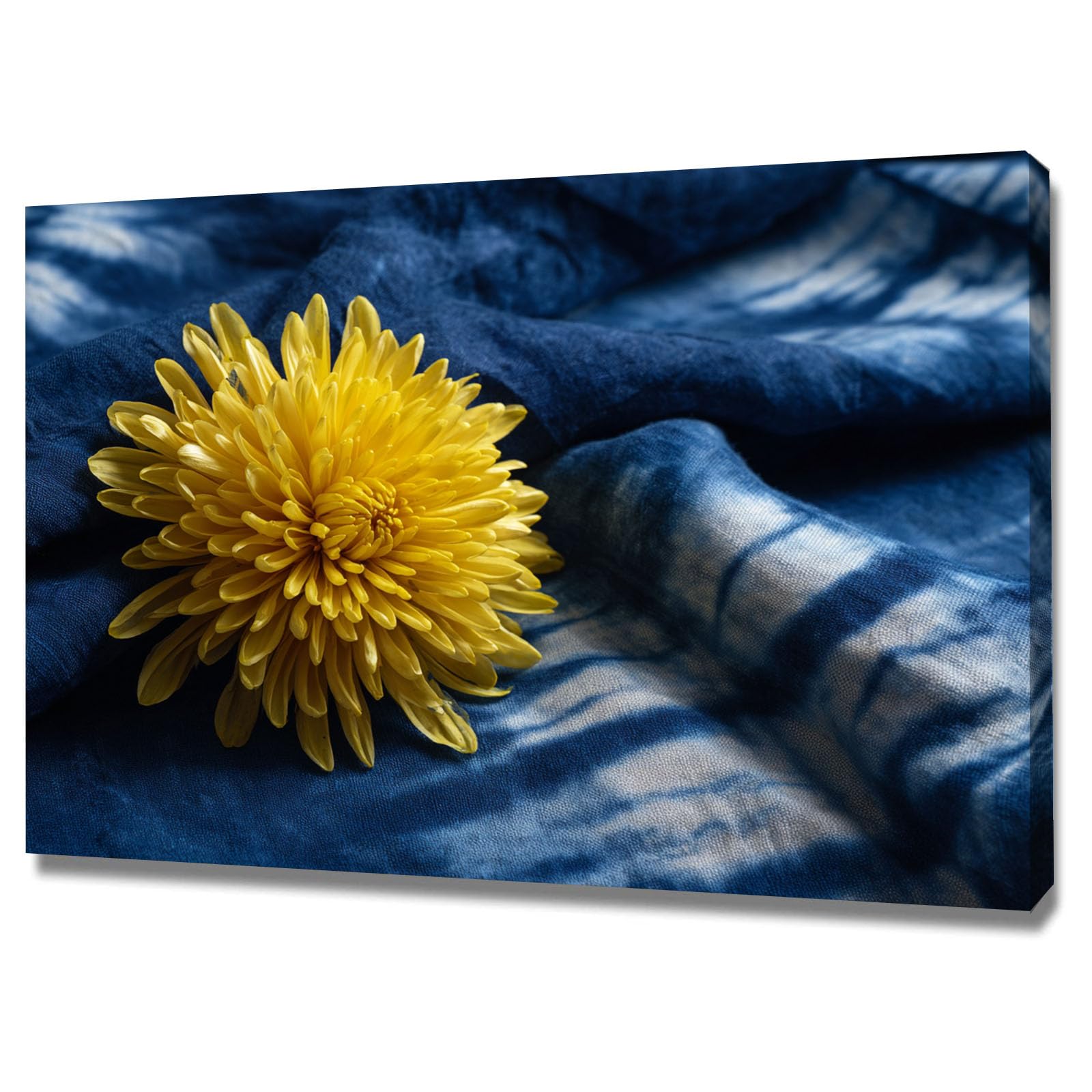 ZAMAEIU Semplice arte botanica Stampe su Canvas Crisantemo tinto in stoffa blu per Camera da Letto Agriturismo Soggiorno Bagno(Giallo)-50x70cm Incorniciato