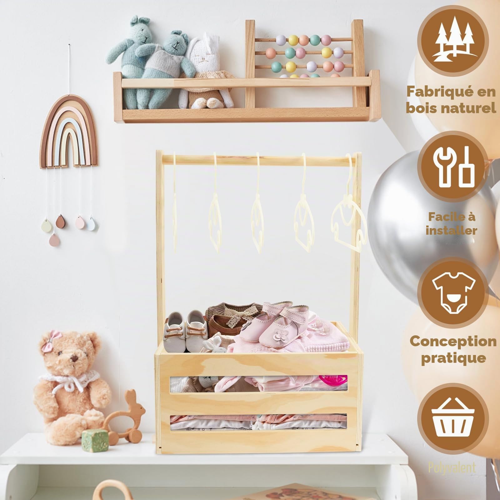 Panier pour bébé fête prénatal avec poignée, armoire en bois, barre, cadeau