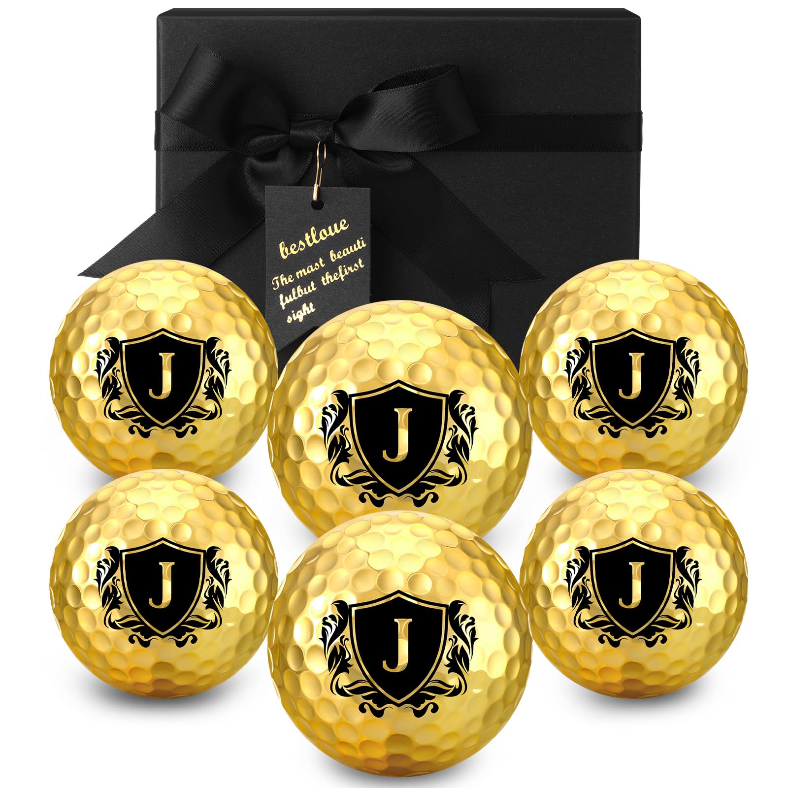 Sosation 6 Pack Gold Custom Initial Golf Ball Gift Set with Gift Box