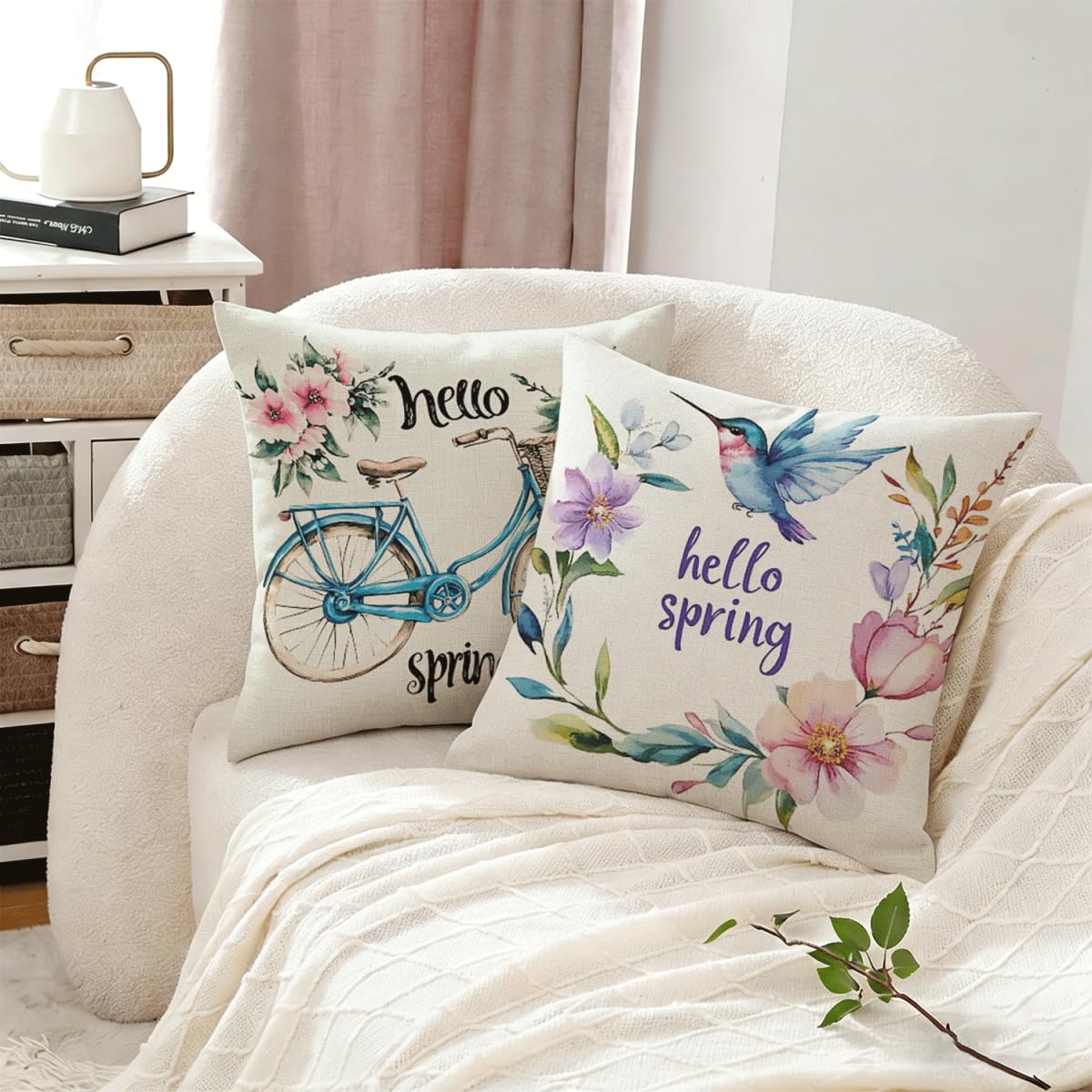 Lot de 2 Housse de Coussin Canape 75x75cm Printemps Fleurs Design Velours Doux Carrée Decoration Taie Oreiller, Fermeture Éclair Invisible Résistant Lavable, pour Décoration Canape Jardin P-W-902