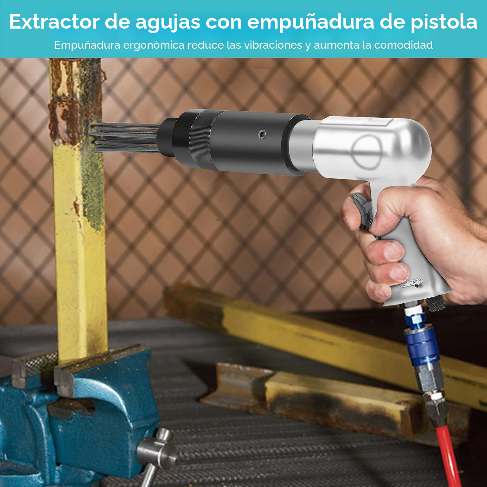 Cocoarm Pistola de Agujas Neumática Desoxidante, 19 Agujas, Removedor de Óxido, 340 mm, 3000 Pulsaciones por Minuto, Mango Ergonómico