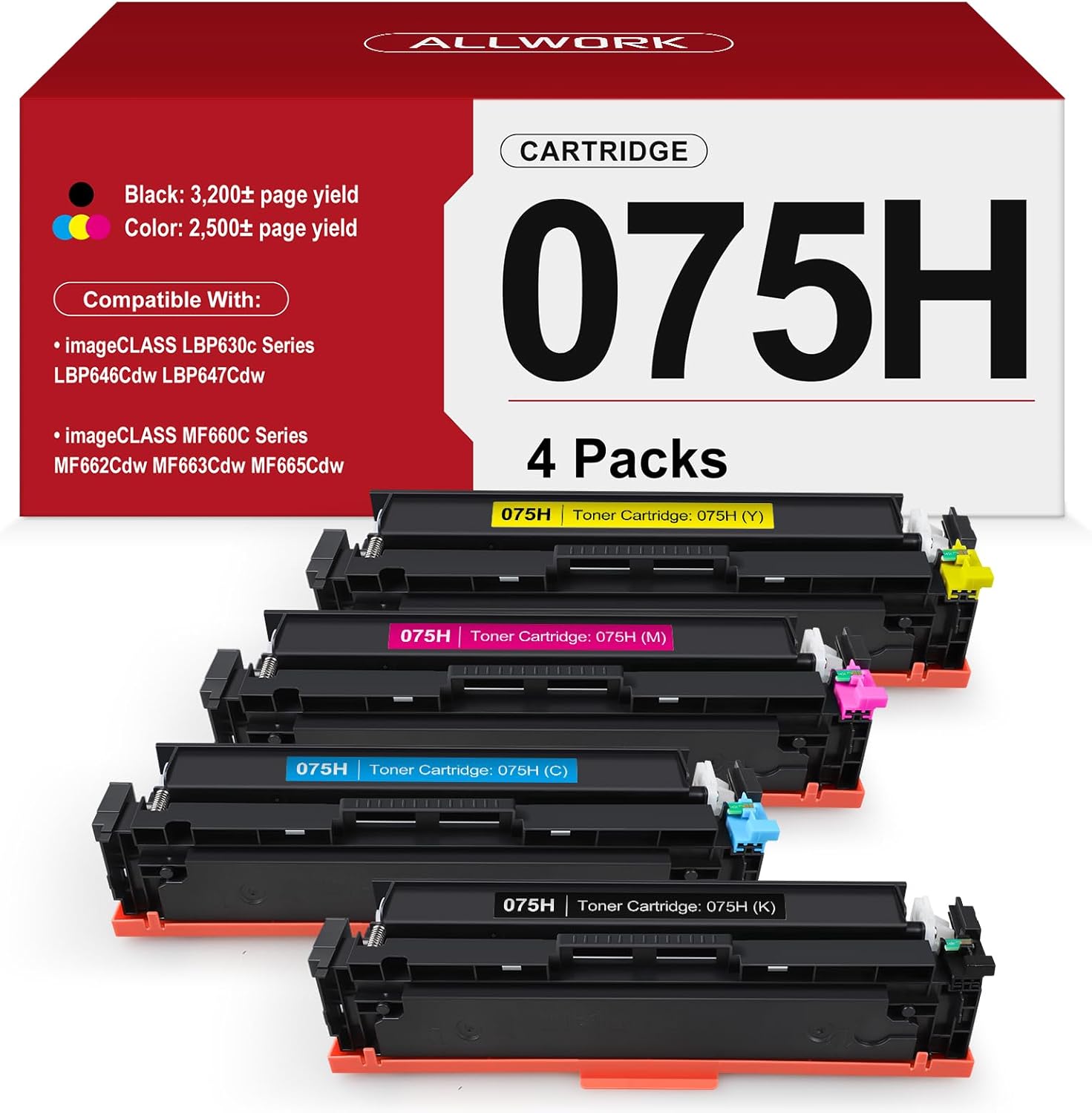 075H 075 High Capacity Toner Compatible Replacement for Canon 075h Toner Cartridge Set Works for Canon Color imageCLASS MF662Cdw MF663Cdw MF665Cdw LBP646Cdw LBP647Cdw LBP640 MF660 Printer Ink, 4-Pack