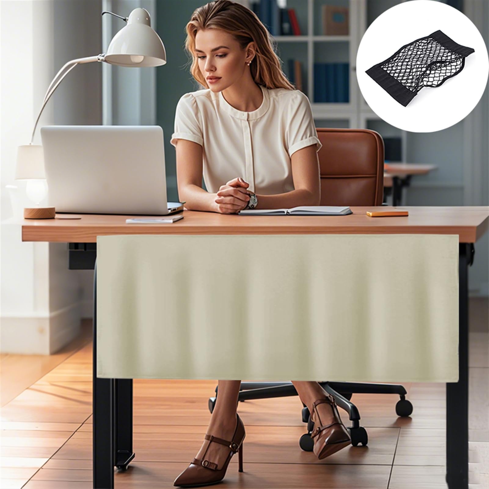 Icegrey Pannello per la Privacy sotto la scrivania con Rete per la Gestione dei Cavi, Pannello per scrivania Autoadesivo, Tenda per scrivania, per Ufficio e casa, Grigio, 180x38cm