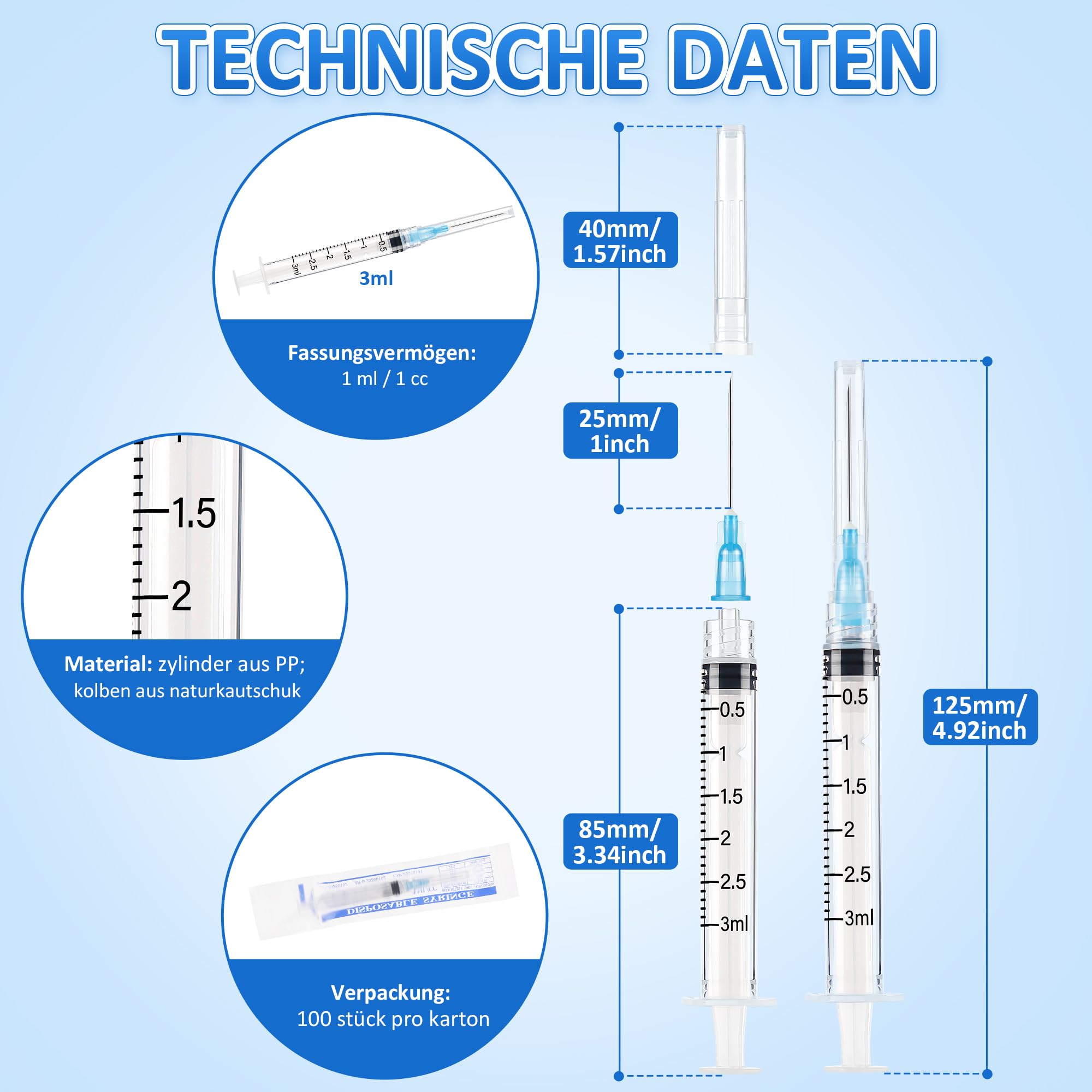 100 Stück 3ml Luer Lock Plastiktube Transferwerkzeuge für Flüssigkeiten