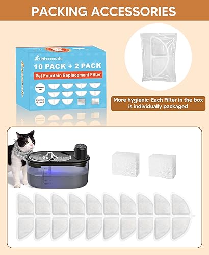 Miniatura 3 de subteenmate Fuente de agua para gatos, fuente de agua para perros de gran capacidad de 3L108 onzas, fuente de agua inalámbrica recargable para