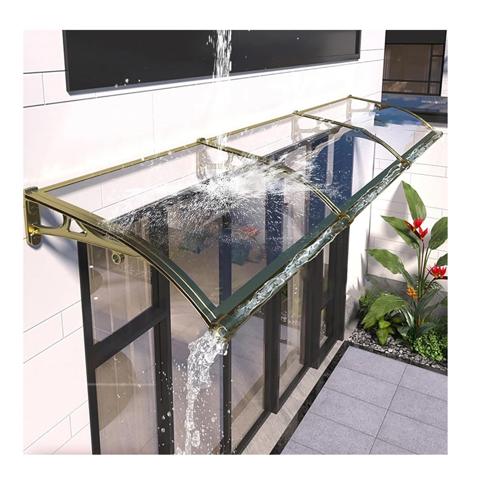 Nowoczesny baldachim drzwiowy z poliwęglanu 80 x 120 cm – stylowa markiza do drzwi wejściowych, osłona przed deszczem i śniegiem, idealna na zewnętrzne patio i wejścia