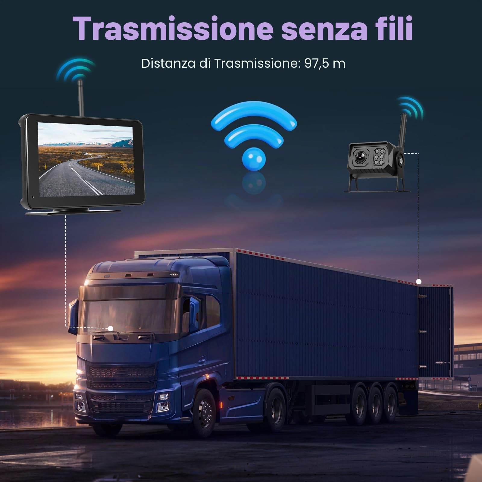 Inefala Telecamera Retromarcia Senza Fili con Monitor HD IPS da 7 Pollici, Targa Retrocamera per Auto Visione Notturna IP68 Impermeabile Telecamera Posteriore per Auto Camion SUV Furgoni 12-24V