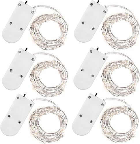 KINGTOP - Paquete de 6 tiras de 20 luces LED de 66pies funcionan con pilas cable plateado impermeables para decoración de fiestas bodas centros de