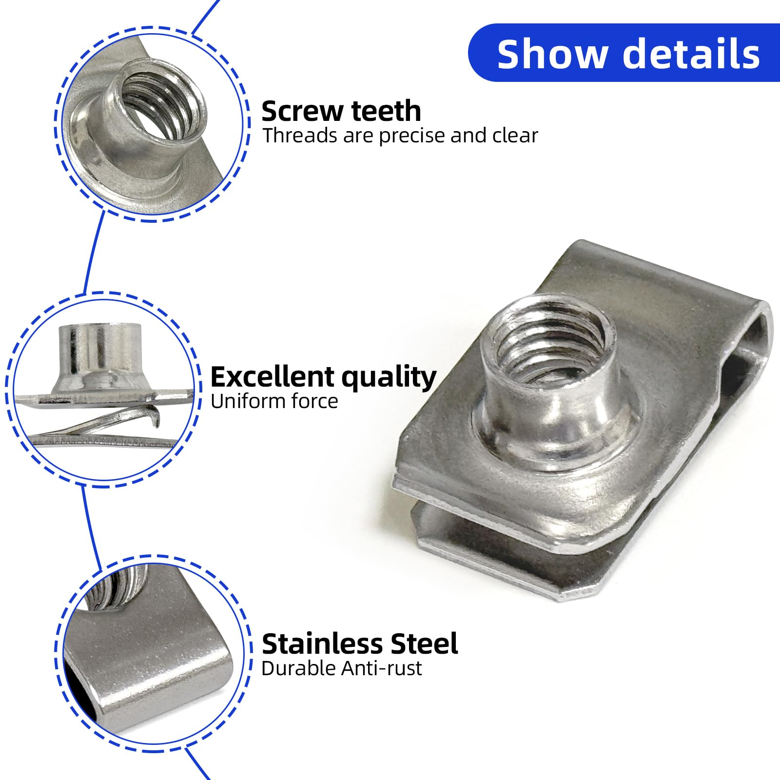 Dado A U 1/4-20 In Acciaio Inox 304 | Dadi Clip-on Estrusi Regolari Per Fissaggio
