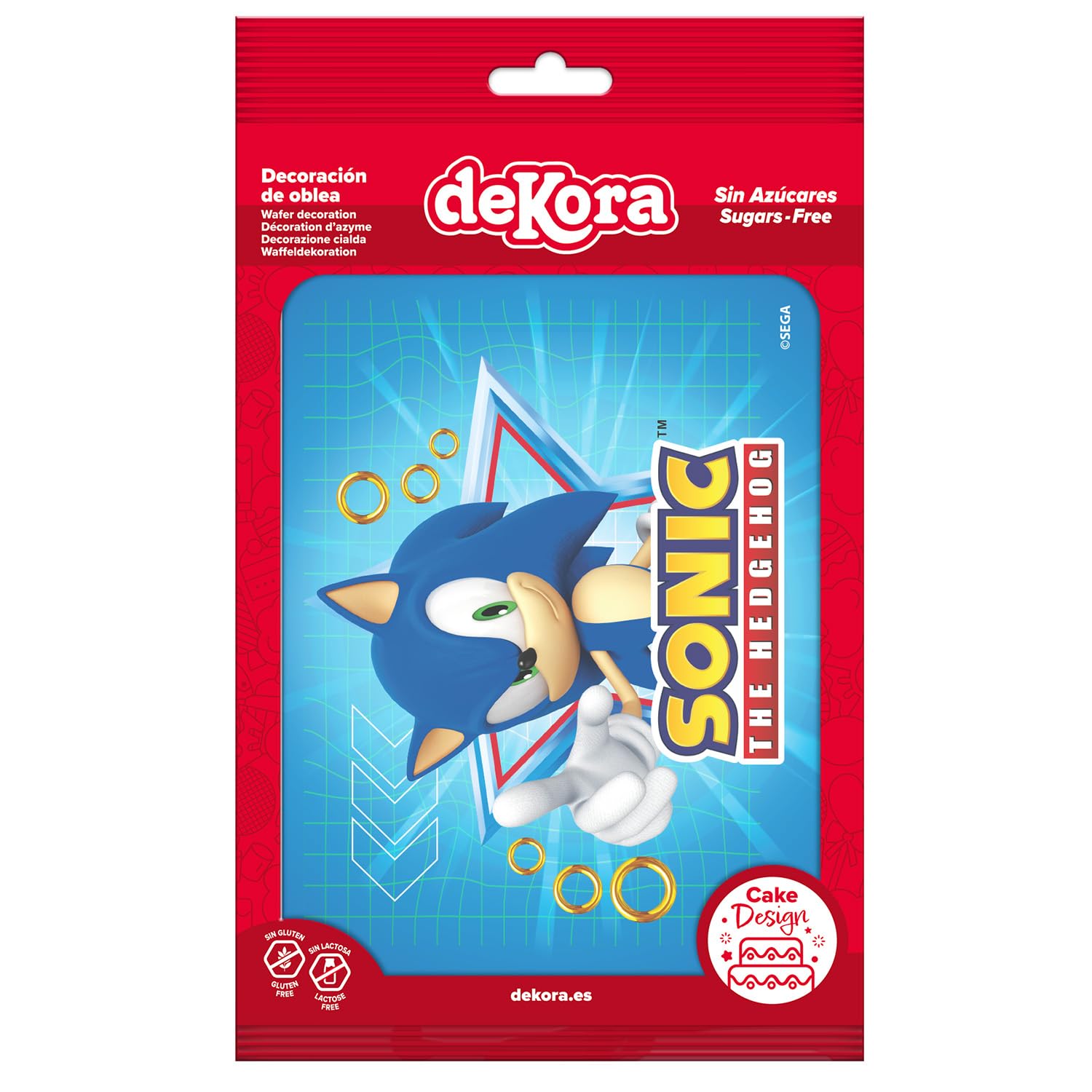 Dekora Oblea Comestible Sonic para Tarta de Cumpleaños Infantil, Adorno Rectangular A5
