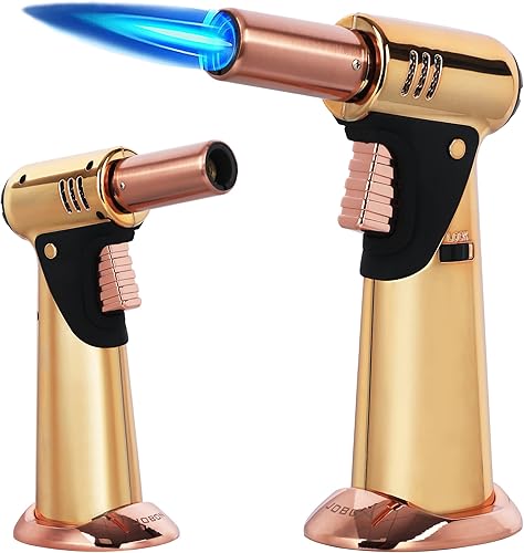 Miniatura 1 de Antorcha de butano, encendedores de doble llama de alta calidad con bloqueo de seguridad, ajustable, recargable, multiusos, soplete culinario para