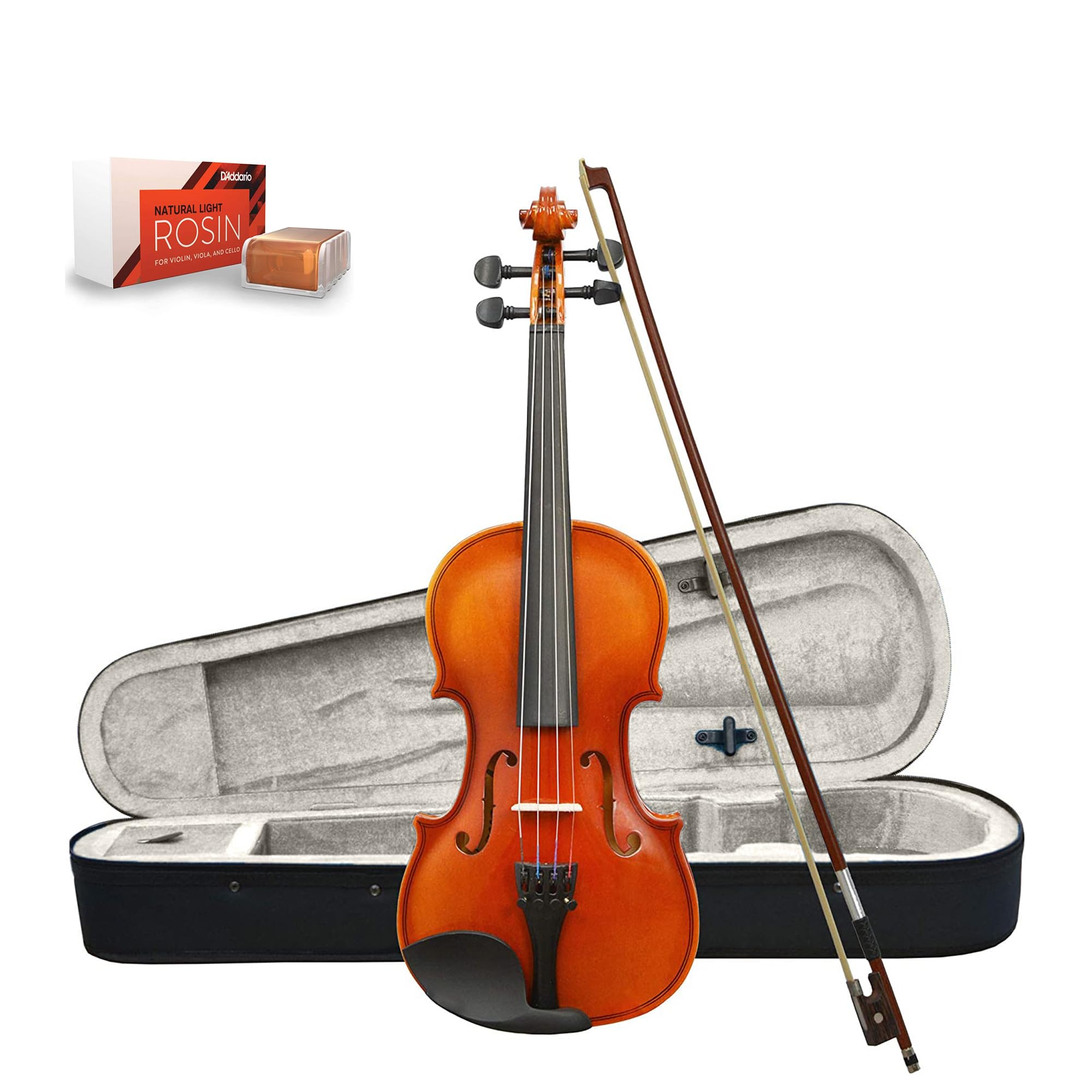 ffalstaff V01 Violino Laminato Finitura Lucida 1/2 - Completo di Archetto, Custodia con Manico e Spallacci, Blocchetto di Colofonia D'addario di ricambio
