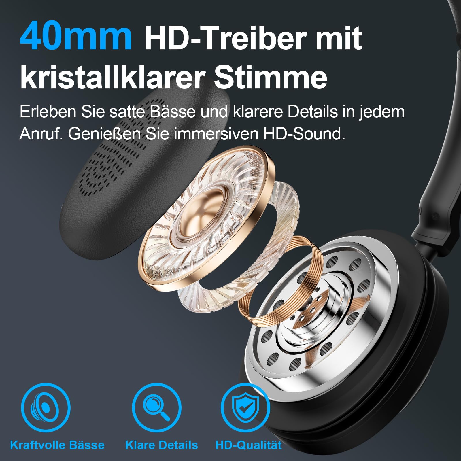 Voistek Kabelloses Bluetooth Headset mit Mikrofon & Rauschunterdrückung, USB Dongle für PC, Ladestation und Mikrofon Stummschaltung für Büro, Meeting, Call Center, Homeoffice, Computer, Schwarz
