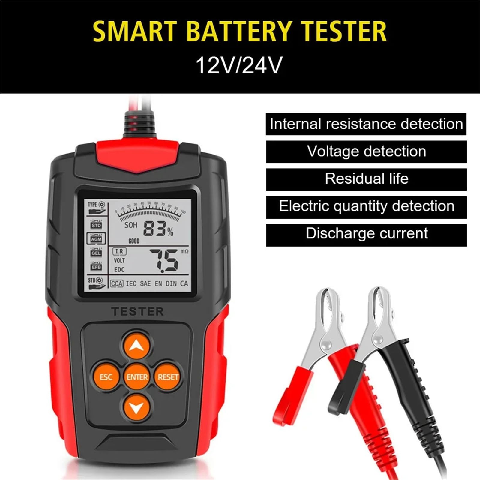 Misurazione IR SOH SOC CCA for Tester Batteria Auto, Camion, Moto, analizzatore Batteria 12V 24V, Strumento di Prova Digitale
