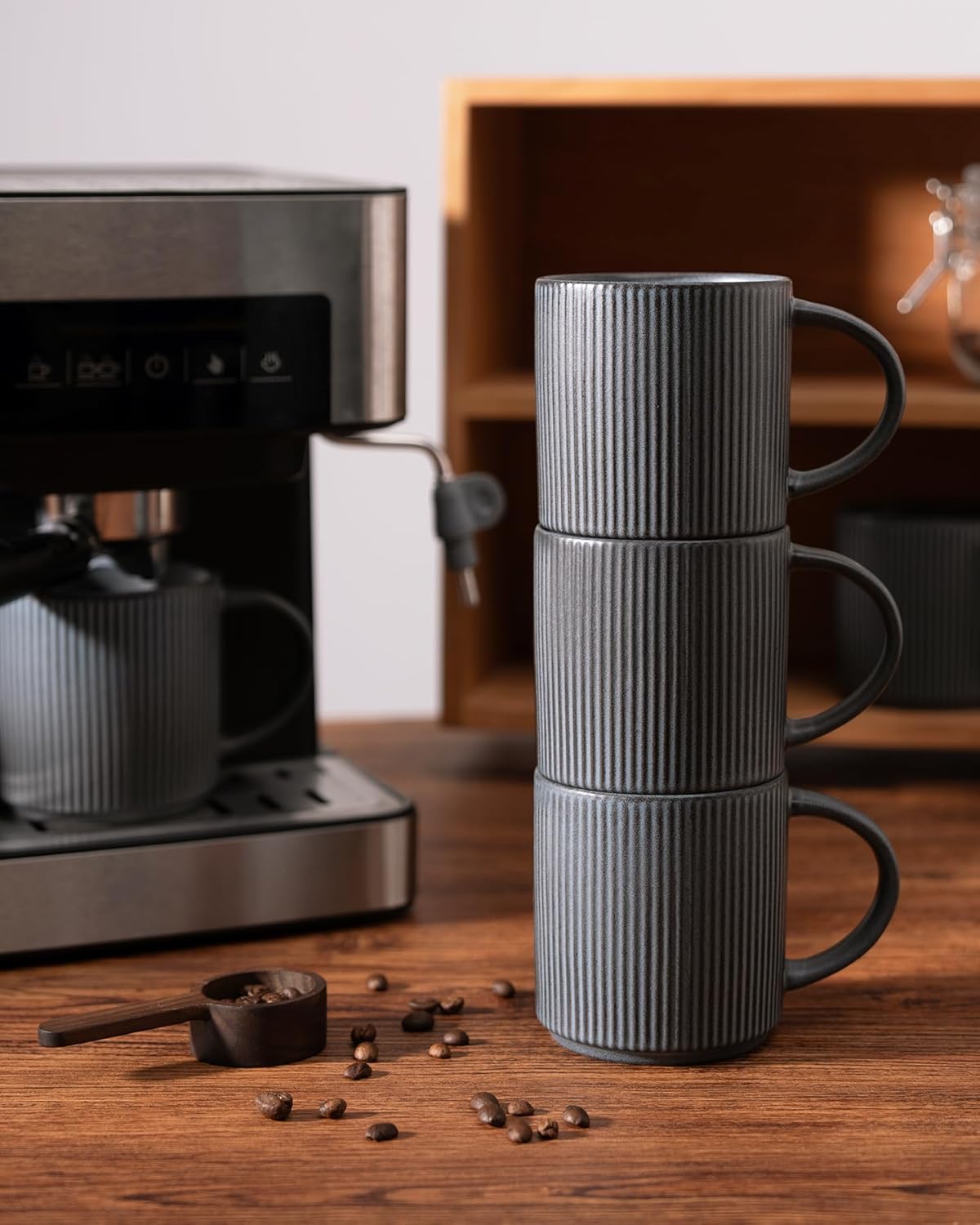 famiware Coffee Mug Set for 6, Star 12 oz Catering Mugs Cup Set with Handle for Coffee, Tea, Cocoa, Milk - Ceramic Stoneware Drinkware Set, Matte Dark Charcoal - Image 7