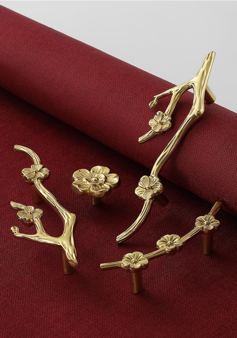 Cabinet Hardware 2Pack Chinese Style Pure Copper Handle Wardrobe Drawer Handle Antique All Copper Cabinet Cabinet Door Handle,Plum Blossom Type Large Hole Distance 83mm
