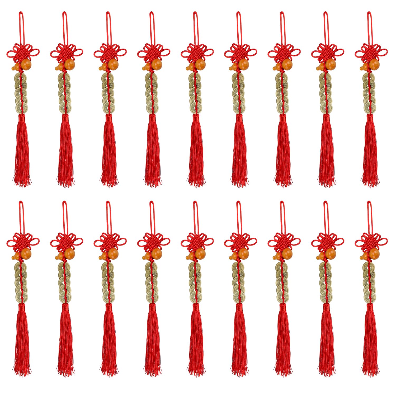 Encantos de Monedas de Suerte Cinco,Monedas Feng Shui Chinas,Monedas Chinas de la Suerte,con Nudo Chino Rojo I-Ching Suerte Cobre,para Salud Éxito Riqueza,18 Piezas