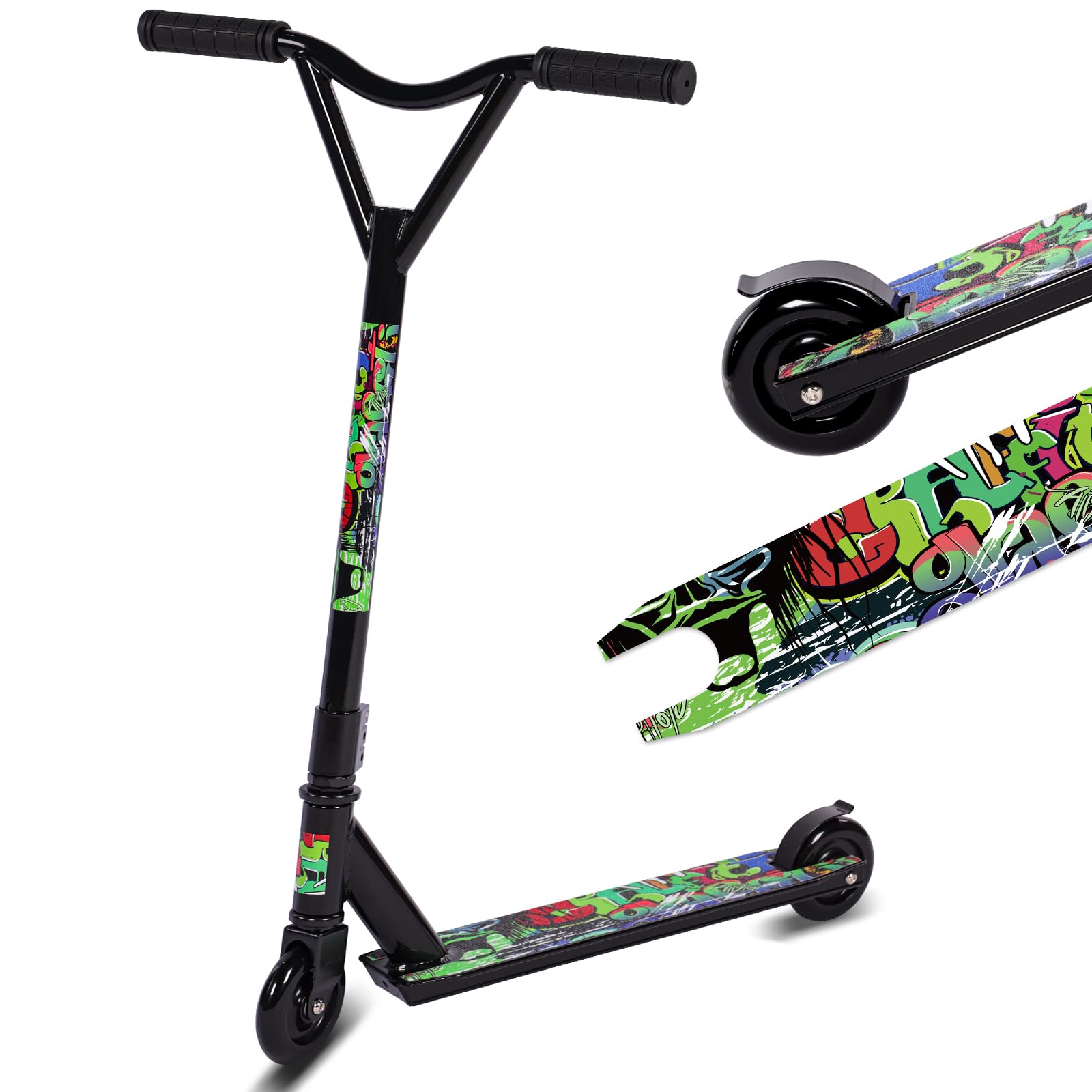 Hello-5ive Stunt Scooter Freestyle Pro 360 Degree Trick Scooters for Kids Age 8 Years and Up, Aluminum Deck & 100mm Wheels, Sport Street Trick Edition for Boys and Girls, Teens, Adults (light green)