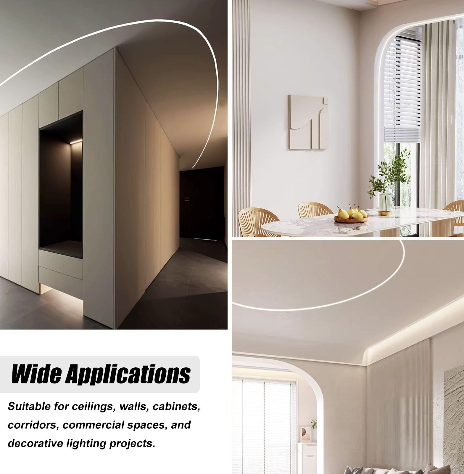 Aluminiowa listwa LED z dyfuzorem, kanał zakrzywiony, sufitowy, pośrednie oświetlenie z mleczną osłoną, giętki, do zabudowy, do salonu, 3,5 m