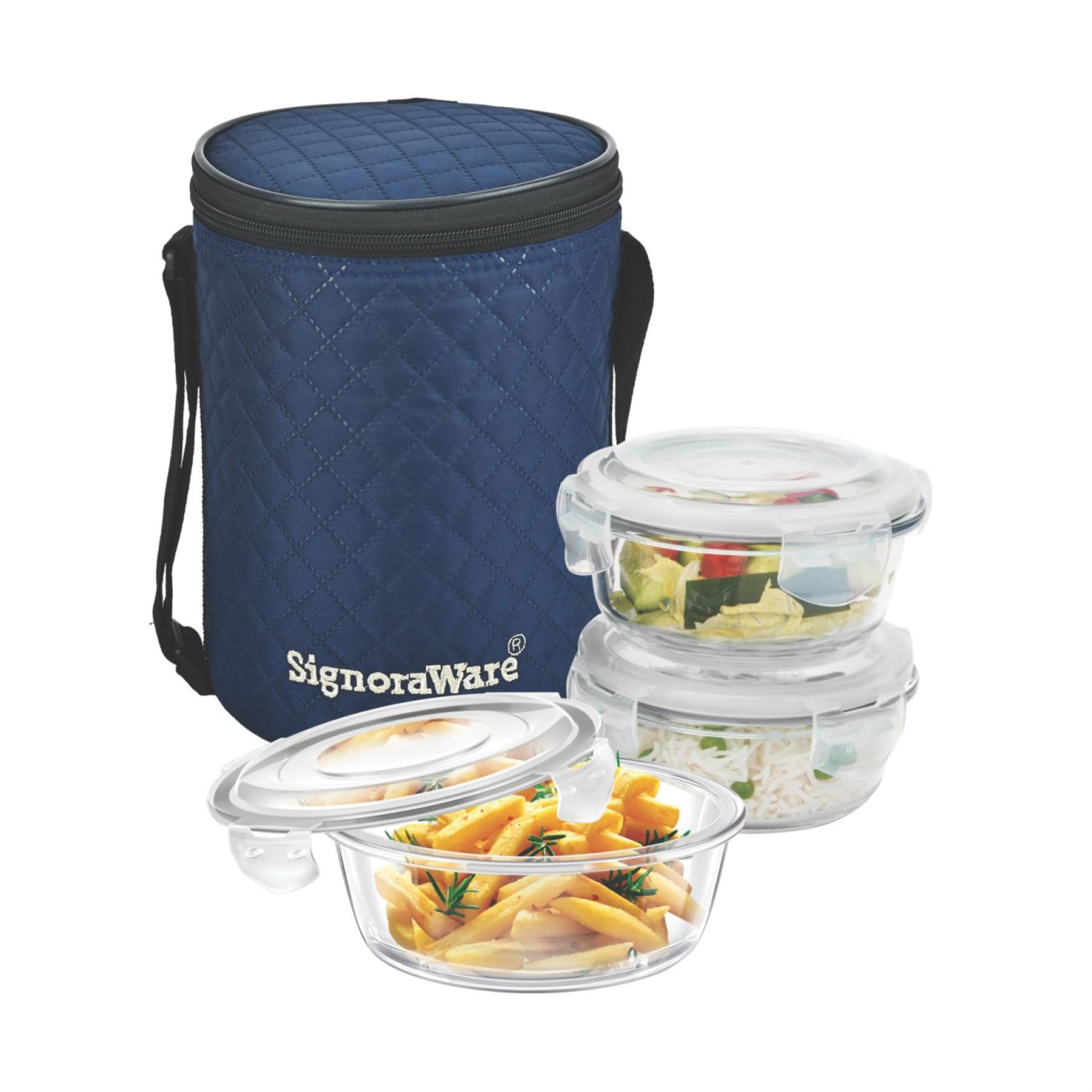 SIGNORA WARE Round Tempered Glass Lunch Box, Airtight & Leak-Proof