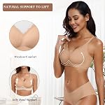 OEAK Womens Wireless Push Up Bras Comfortable Seamless Soft V Neck Brassiere Scalloped Full Coverage Support Everyday Bra