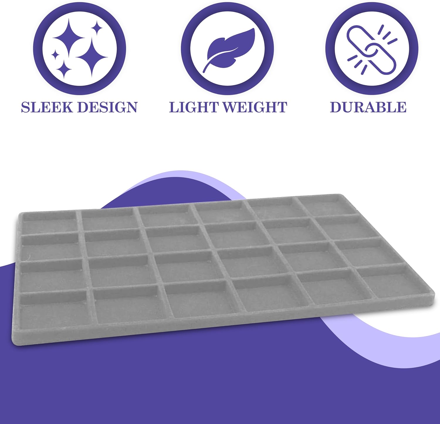 Novel Box 5 Pack 24-Slot Gray Liner Jewelry Storage Tray Inserts 14.75x8.25x1 Inches - Jewelry Organizer Pad for Drawers & Store Displays - Jewelry Display Pads for Rings Earrings & Pendants