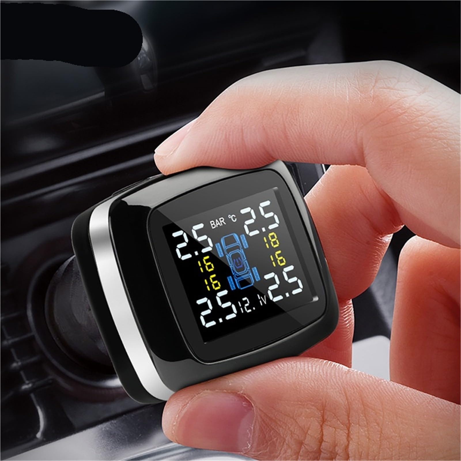 Sistema de Alarma neumáticos TPMS Digital USB Universal inalámbrico con 4 sensores internos externos for Encendedor Cigarrillos Coche(Internal sensors,TY02)