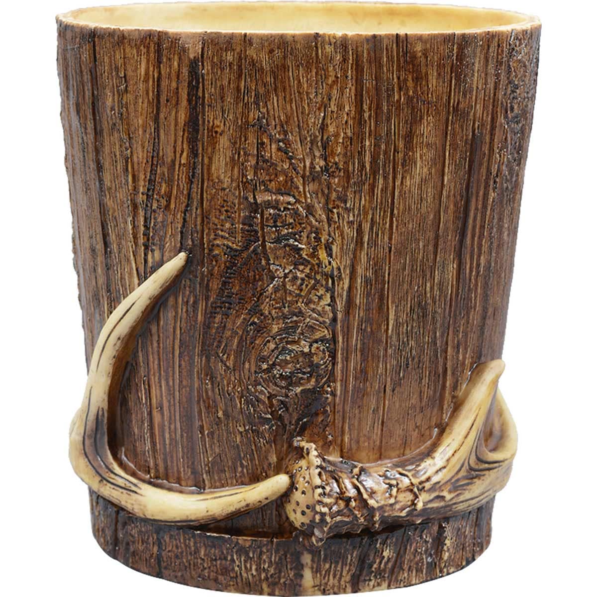 BLACK FOREST DECOR Buck Mountain Antler Waste Basket - Rustic Lodge Trash Can