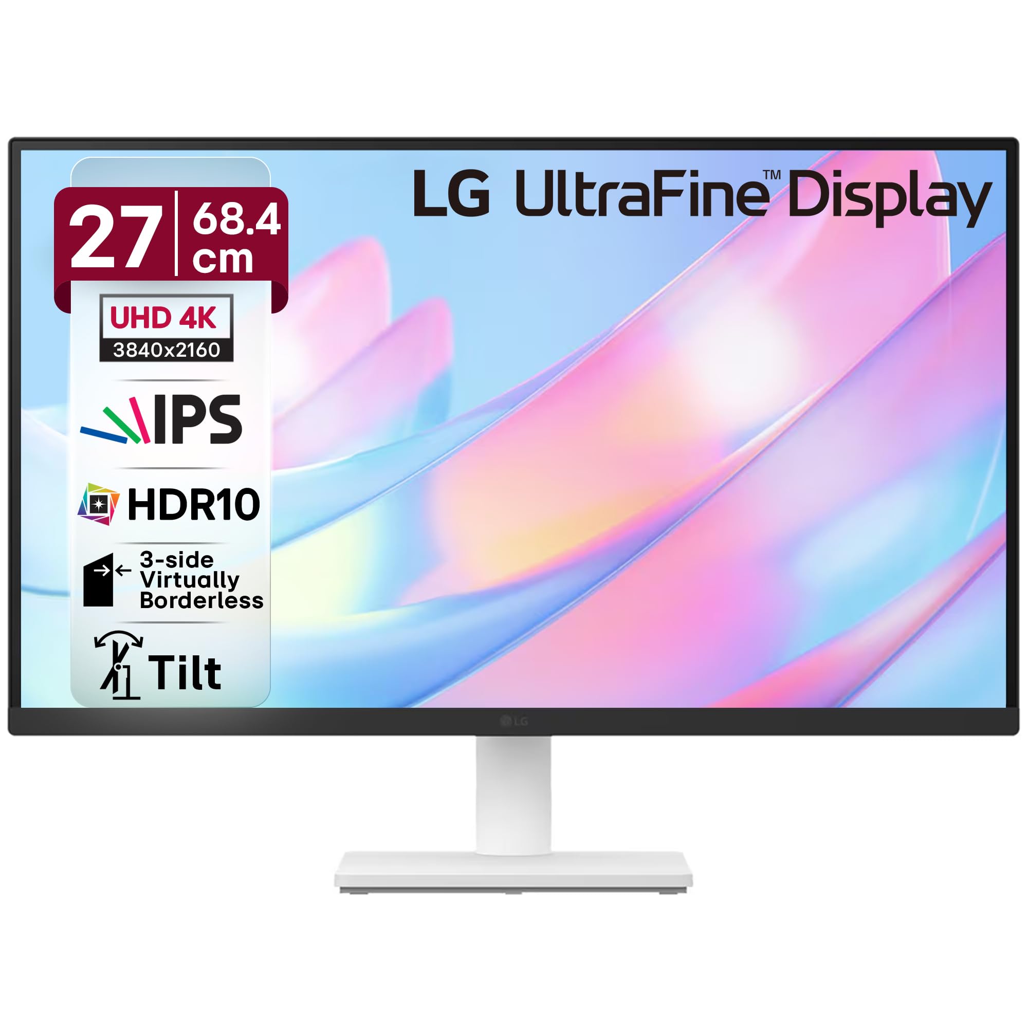 LG 27US500-W, 27 Inch Ultrafine Monitor, IPS, 4K UHD (3840x2160), 60Hz,HDR10 up to 90% DCI-P3 Color gamut, Borderless Design, Reader Mode, Flicker Saf...