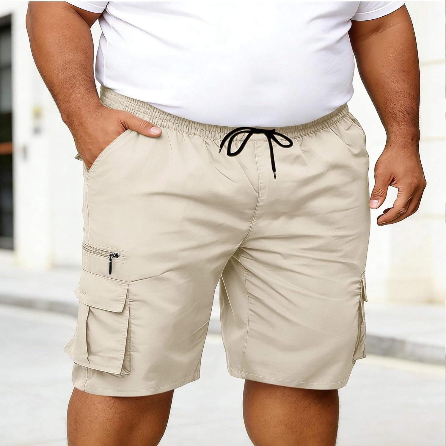 Men’s Lightweight Cargo Shorts – Elastic Waist Relaxed Fit Multi-Pocket for Summer Hiking, Camping & Outdoor Activities