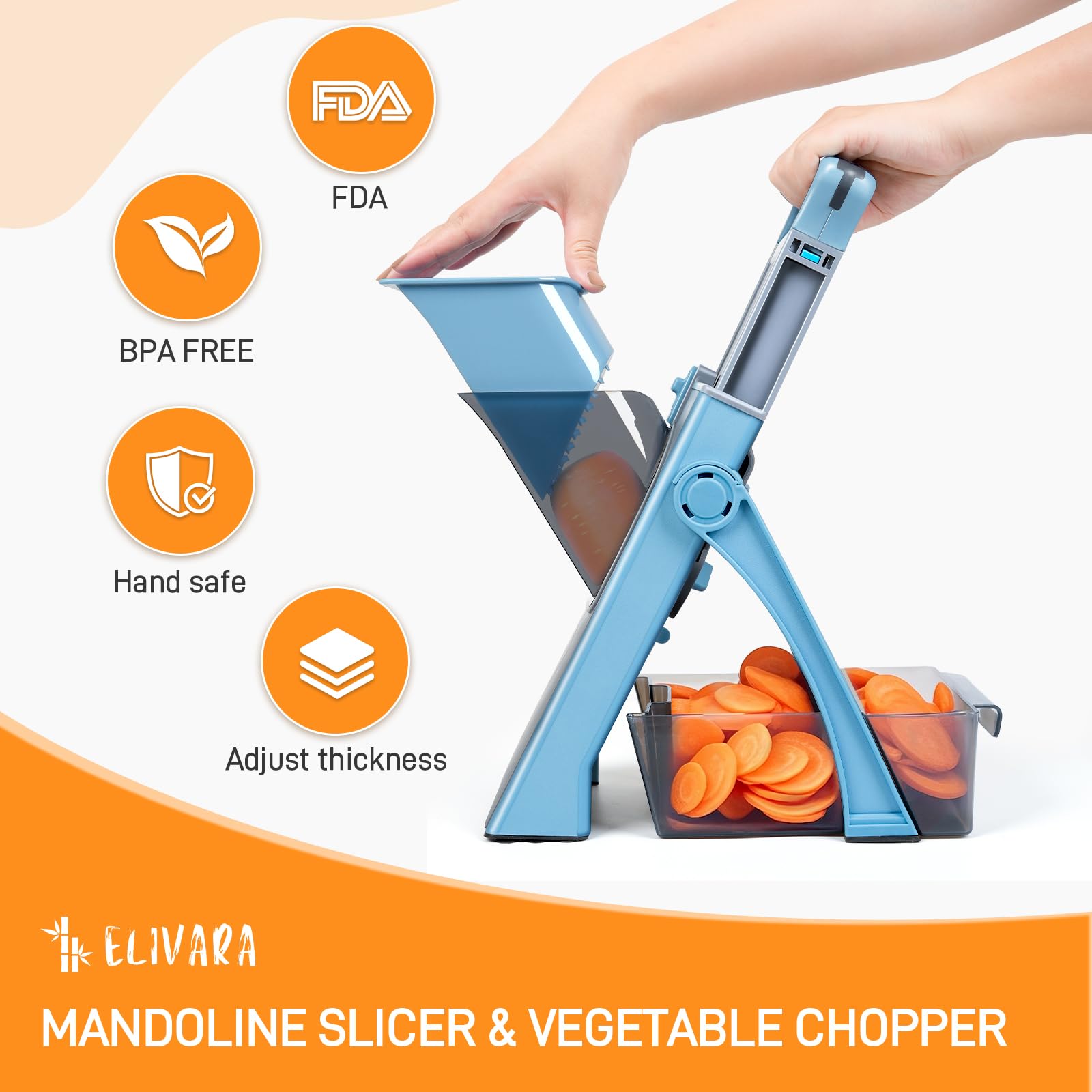 Safe Mandoline Slicer Plus - Tritaverdure regolabile, lama in acciaio inox, senza BPA, colore: azzurro cielo