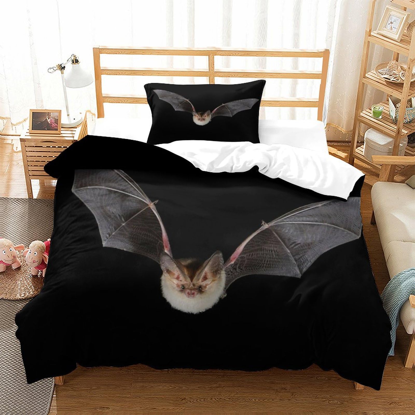 P1S9U7W5Y 3D Printed Bat Duvet Cover Set 3pcs Microfiber Gothic Bat Bedding Set Single