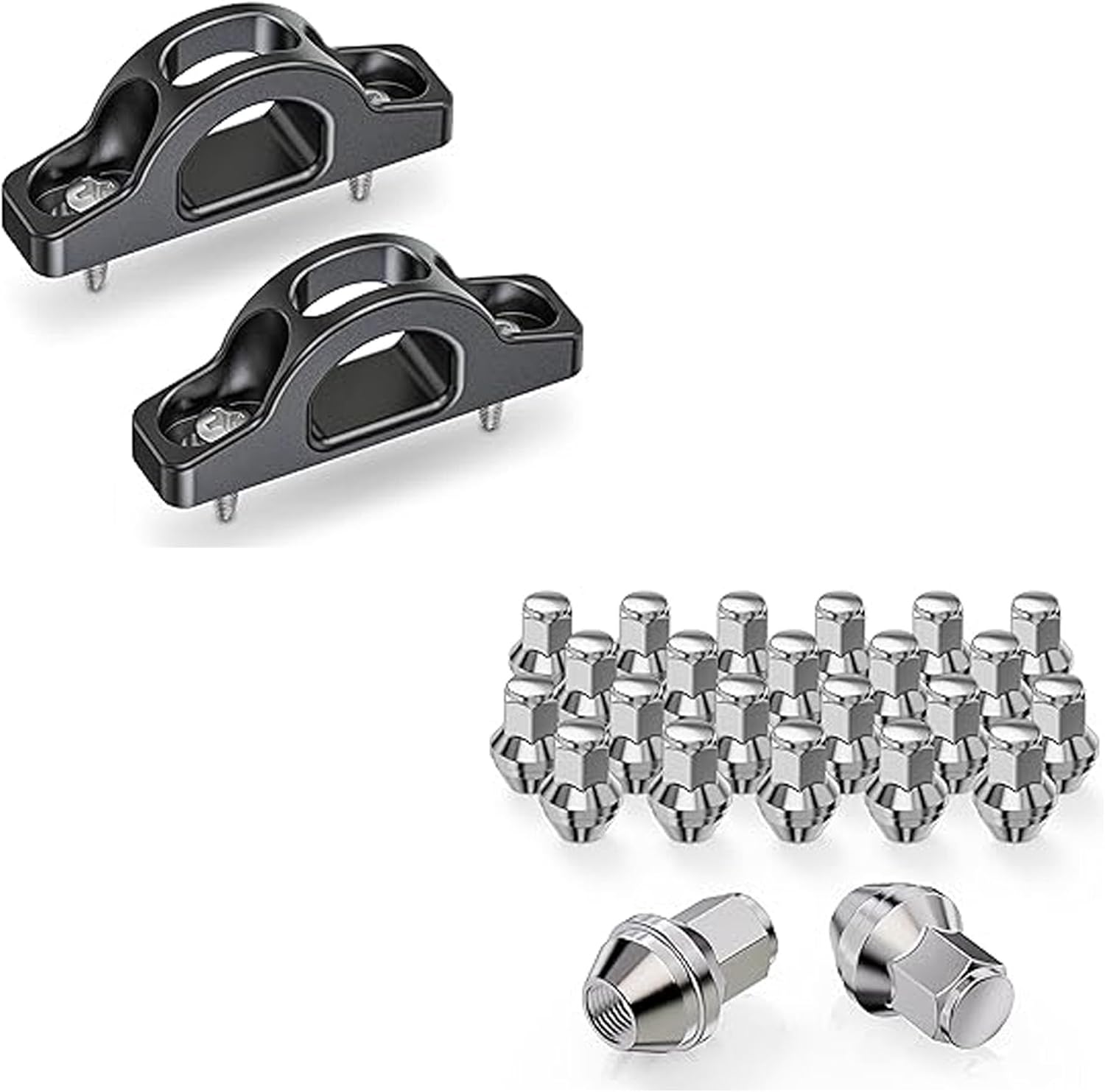 MZS Tie Down Hooks Black + Wheel & Tire Lug Nuts Compatible with 2015+ F150
