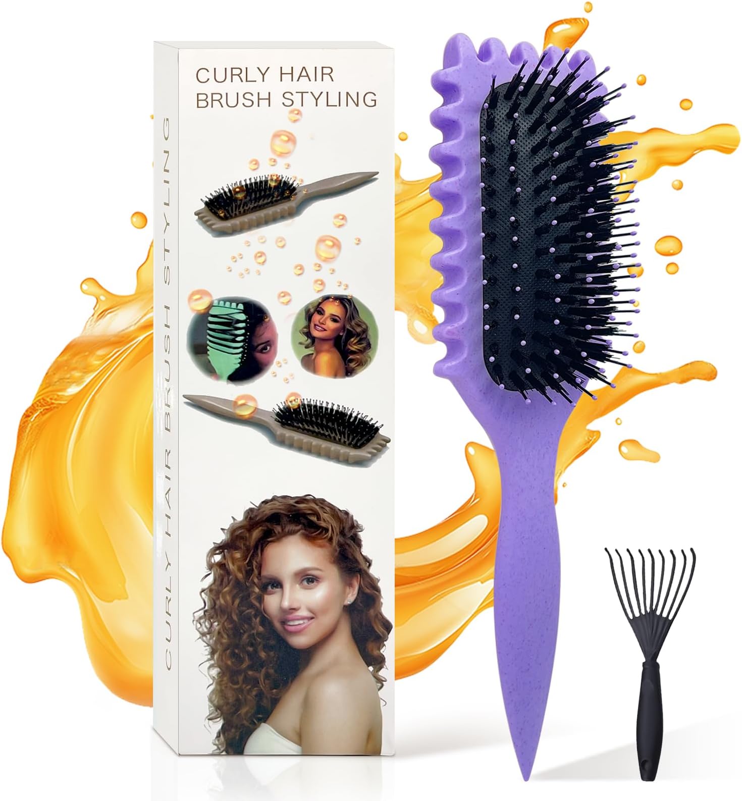 Curly Hair Brush, Bounce Curl Brush for Curl Hair, Curl Defining Brush for Women Men, Detangling Curl Brush Boar Bristle Hair Brush Less Pulling, Hair Separation