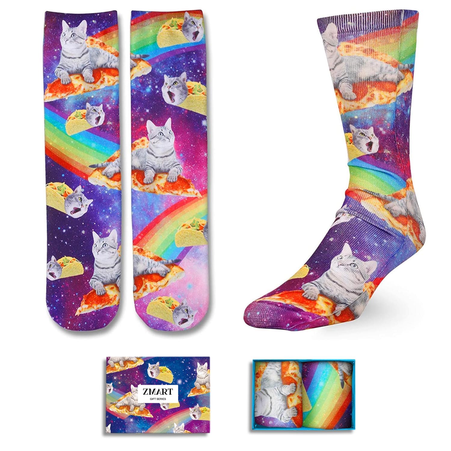 Zmart 3D Printed Socks - Funny Chicken Nugget Cat Pizza Gifts for Food Animal Lovers