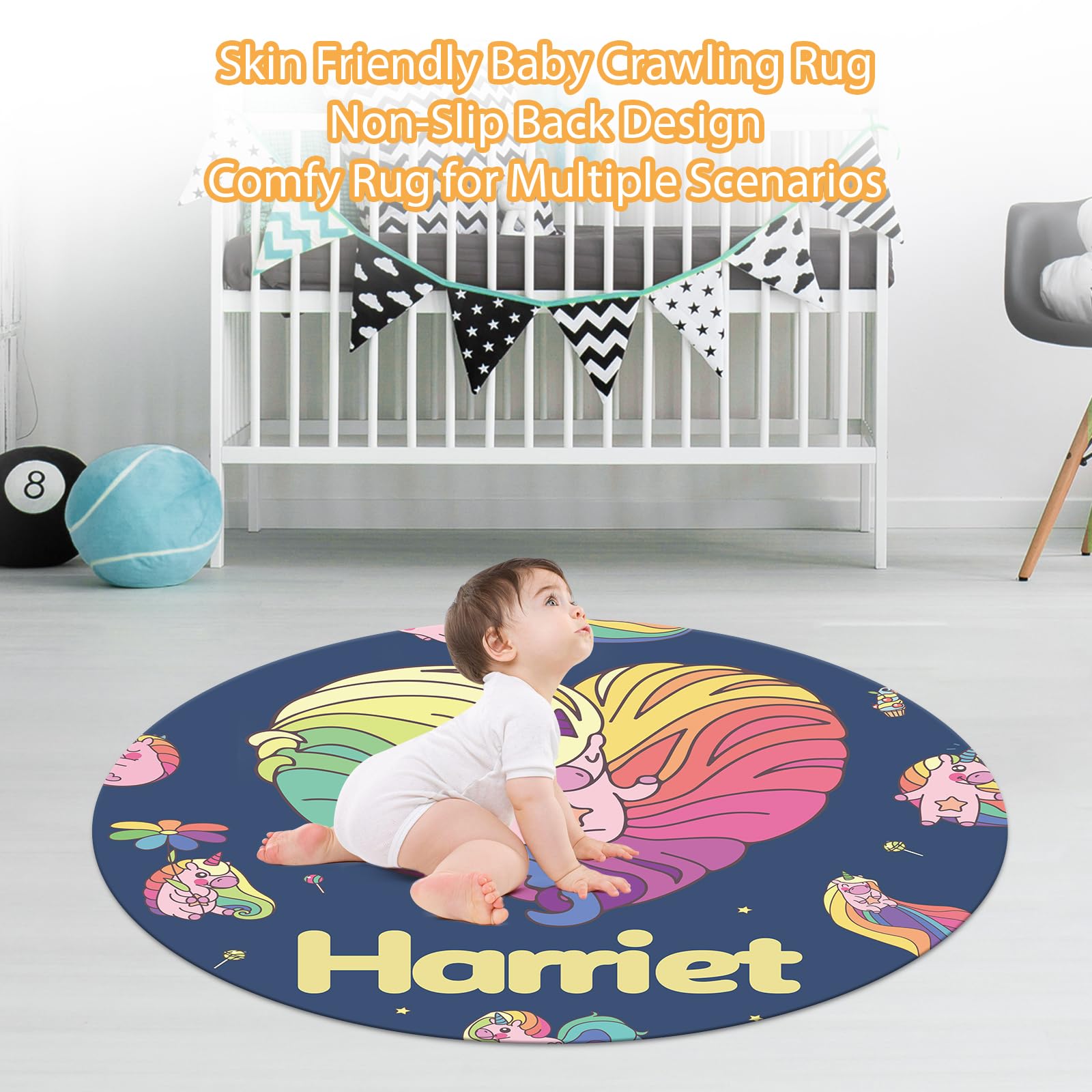 Individuelles Babybett-Bettwäsche-Set, 5-teilig, Regenbogen-Designs, personalisierte Namensdecke mit gepunkteter Rückseite, Kinderbettlaken, Wickelunterlage, Kissenbezug, Teppich für Neugeborene, Blau