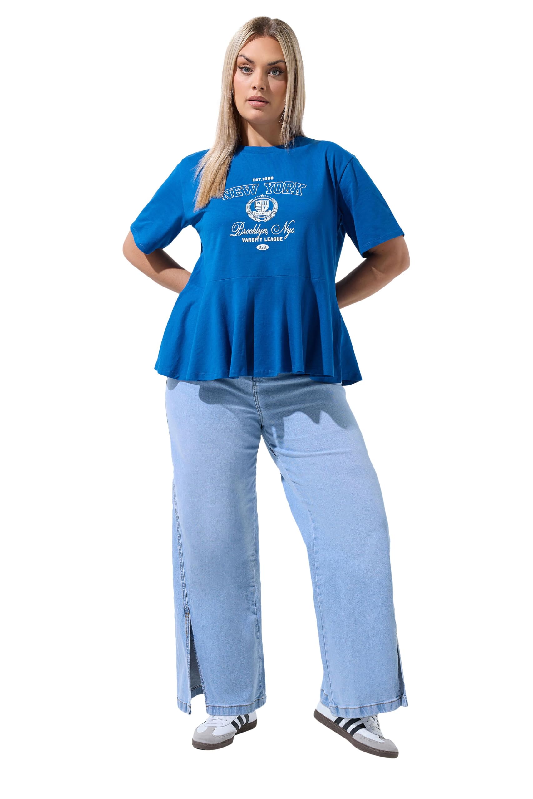 Yours Women's Blue New York Sporty Peplum Top In | : 22/24