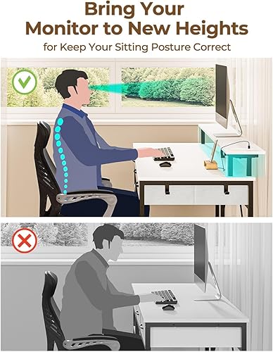 Miniatura 7 de Rolanstar Escritorio para computadora con tomas de corriente y luz LED, escritorio de oficina en casa de 47 pulgadas con cajones y estantes de