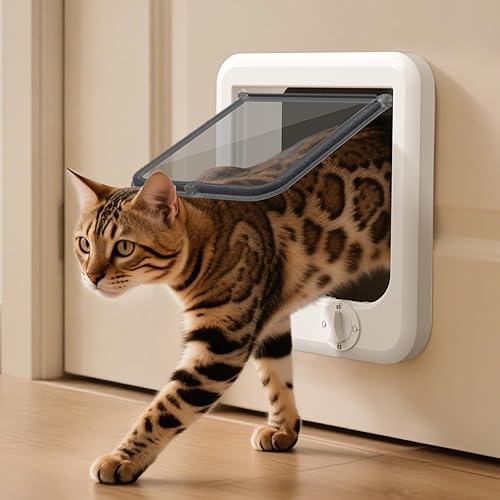 Puerta interior de puerta para gatos, cerradura de 4 vías para interiores, marco de ABS reforzado, puertas para mascotas para gatos de hasta 18