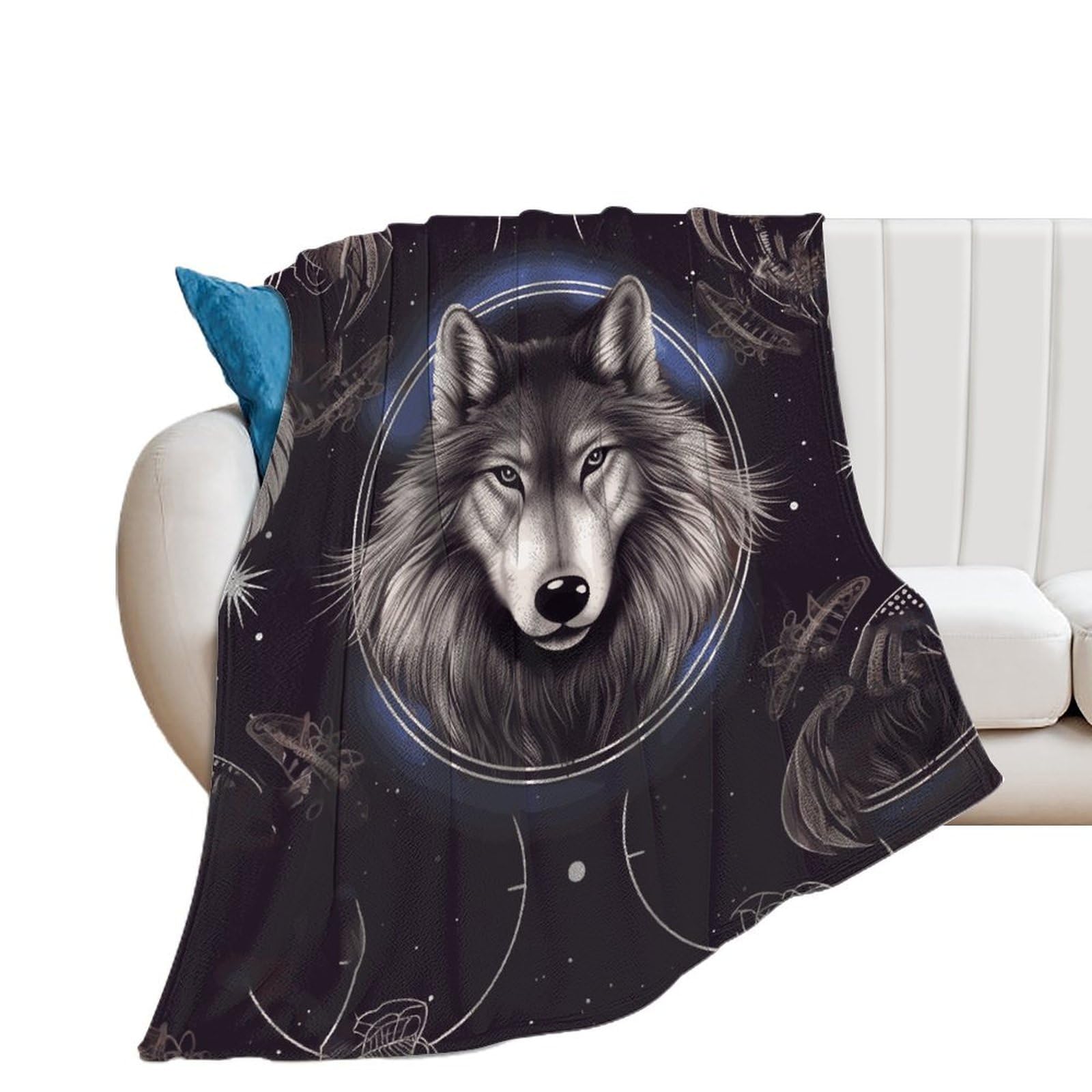 Couverture loup et attrape-rêves douce pour femme toutes saisons