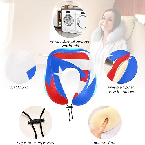 Miniatura 2 de Almohada de viaje para cabeza de cuello, bandera de Puerto Rico, acolchado de espuma viscoelástica, para dormir, avión, trenes, coches, camping,