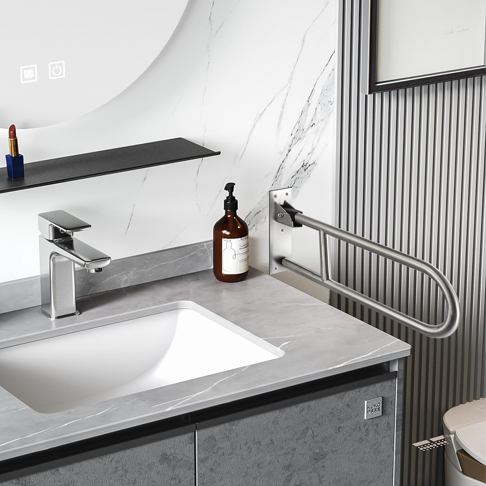 Badezimmer Haltegriff Weiß, Edelstahl Wandstützgriff Klappbar Haltegriff Dusche Haltegriff Safe Stützgriff Stützklappgriff Badewanne WC Haltegriffe Senioren Behinderte Schwangere 60cm/23.6in