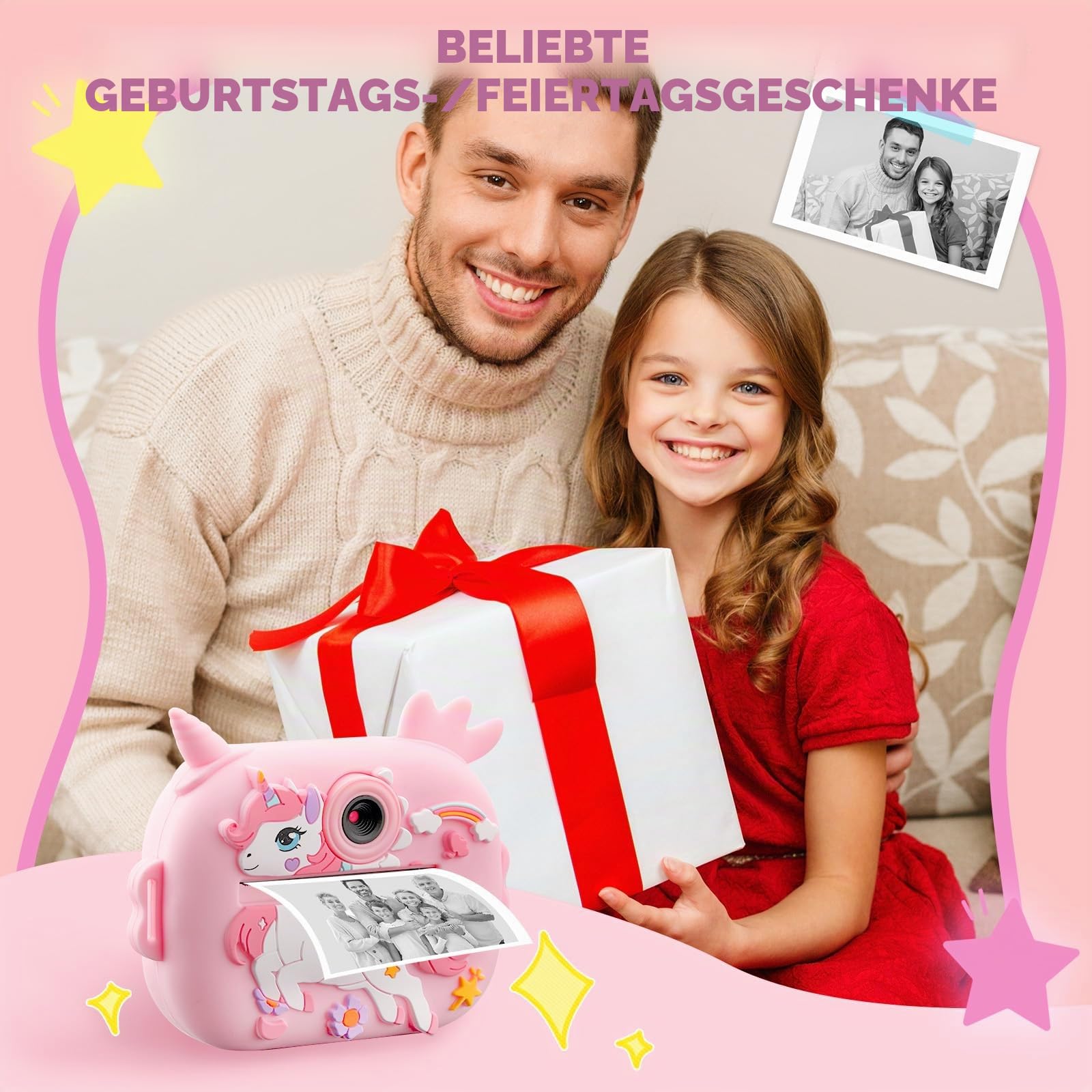 Kinderkamera Sofortbildkamera, 2,4 Zoll Dual Kamera, 1080P Digitalkamera für Kinder, 32 GB Karte, Fotopapier