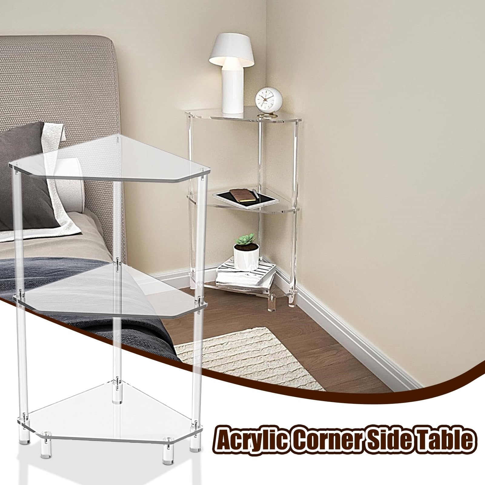 Generisch Acrylic Table, Shower Shelf, 3-Tier Triangle Design Optimizes | Vertical Organization, Resilient Fabrication Ensures Effortless Cleaning, Bath Organizer for Chic Interior Settings