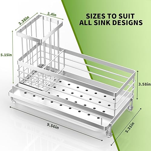 Miniatura 3 de Cisily Organizador para fregadero de cocina, organizador de fregadero de cocina de acero inoxidable, prevención de óxido, soporte de esponja para