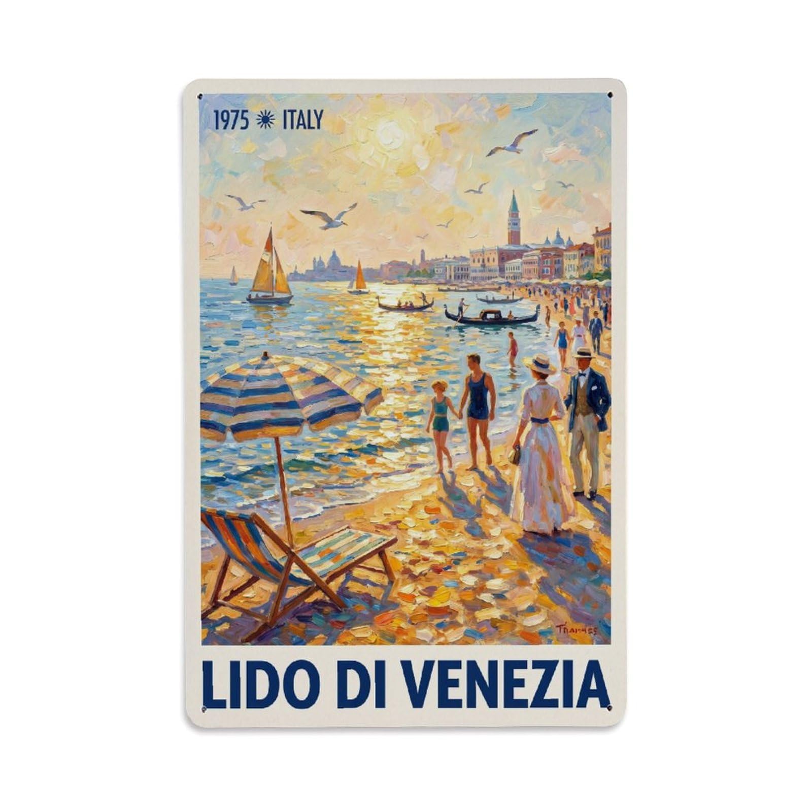 Olhnbad Style Lido Di Venezia Italy Beach Impressionist Travel Metal Tin Sign