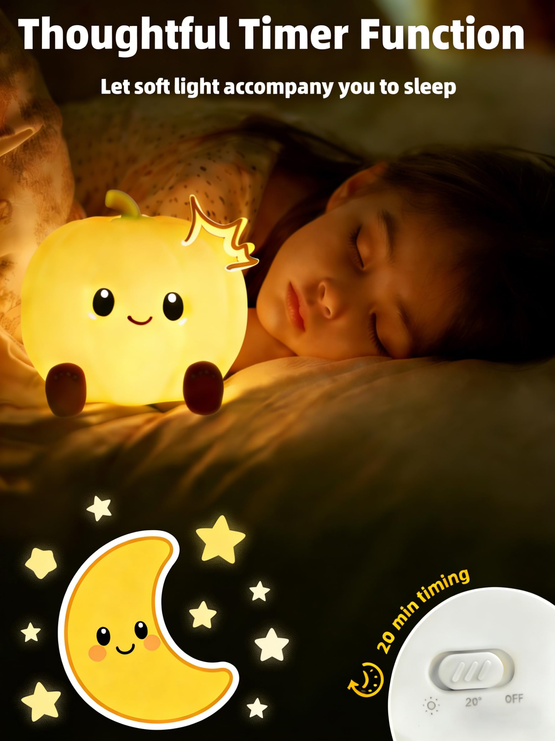 Luce Notturna ZVO LED per Bambini, 3 Livelli di Luce, Kawaii in Silicone con Controllo Touch per la Cameretta